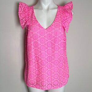 LILLY PULITZER Pink Eyelet Flutter Sleeve Top